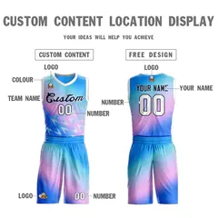 Powder Blue-Black Gradient Slash Basketball Jersey 3