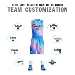 Powder Blue-Black Gradient Slash Basketball Jersey 4