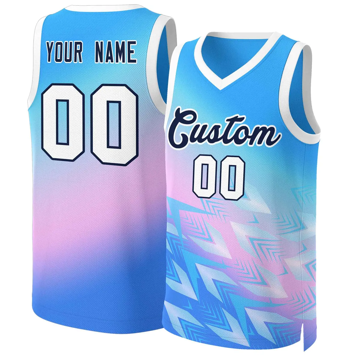 Powder Blue-Black Gradient Slash Basketball Jersey