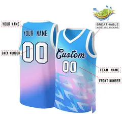 Powder Blue-Black Gradient Slash Basketball Jersey 2