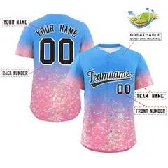 Powder Blue Black Gradient Sparkle-Effect Baseball Jersey 2