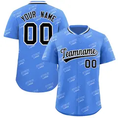 Powder Blue Black Graffiti Full Button Baseball Jersey 1