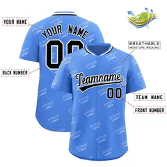 Powder Blue Black Graffiti Full Button Baseball Jersey 2