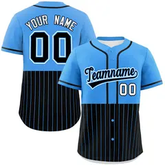 Powder Blue Black Half Stripe Authentic Baseball Jersey 1