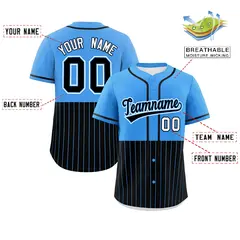 Powder Blue Black Half Stripe Authentic Baseball Jersey 2