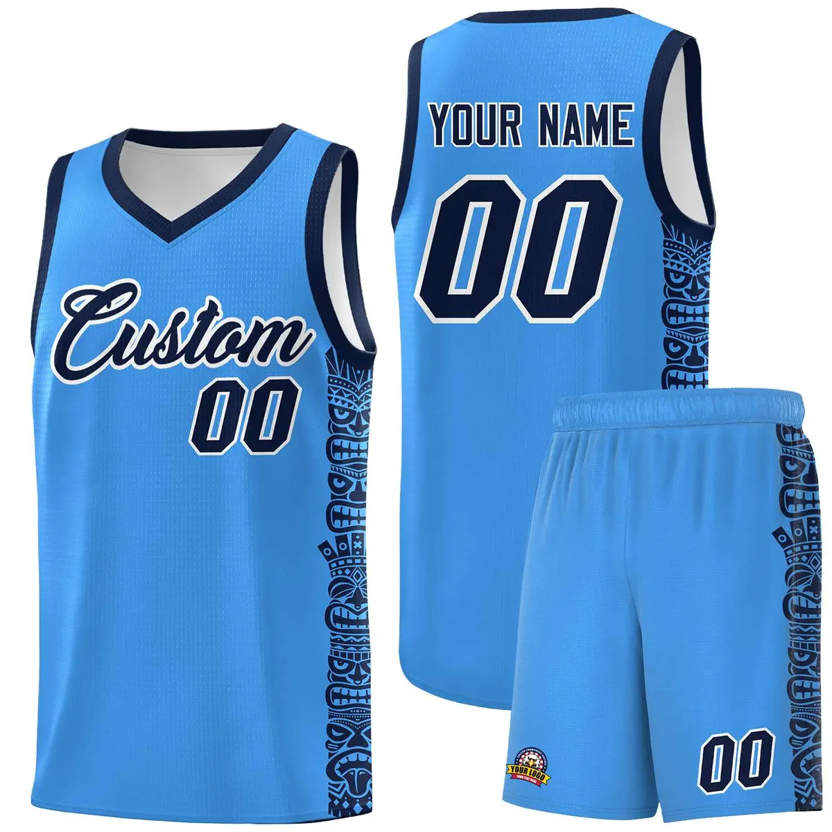Powder Blue Black Indians Pattern Basketball Uniform Jersey