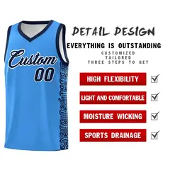 Powder Blue Black Indians Pattern Basketball Uniform Jersey 2