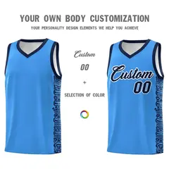 Powder Blue Black Indians Pattern Basketball Uniform Jersey 3