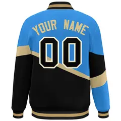 Powder Blue Black-Khaki Color Block Varsity Baseball Jacket 4