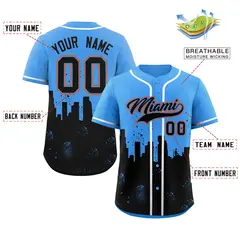 Powder Blue Black Miami City Nightscape Baseball Jersey 2