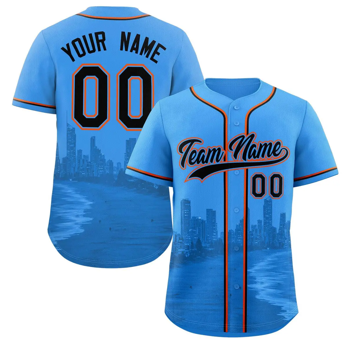 Powder Blue Black Miami City Skyline Baseball Jersey
