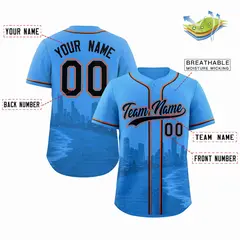 Powder Blue Black Miami City Skyline Baseball Jersey 2