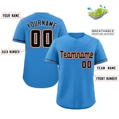 Powder Blue Black-Orange Classic Style Baseball Jersey 2