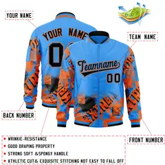 Powder Blue Black-Orange Street Graffiti Varsity Letterman Jacket 2