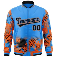 Powder Blue Black-Orange Street Graffiti Varsity Letterman Jacket 3