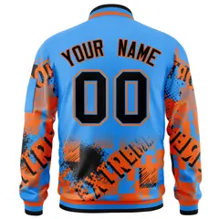 Powder Blue Black-Orange Street Graffiti Varsity Letterman Jacket 4
