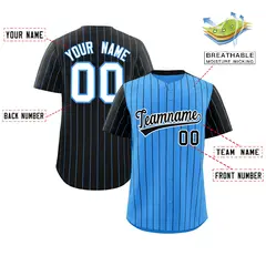 Powder Blue Black Pinstripe Raglan Sleeves Baseball Jersey 2