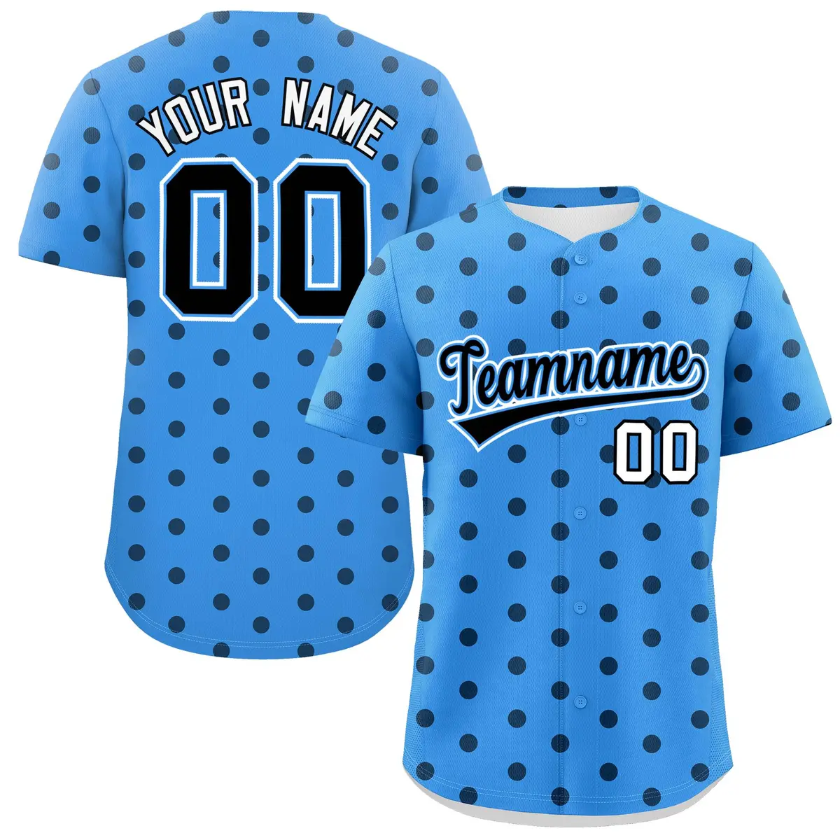 Powder Blue Black Polka Dot Graffiti Baseball Jersey