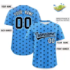 Powder Blue Black Polka Dot Graffiti Baseball Jersey 2
