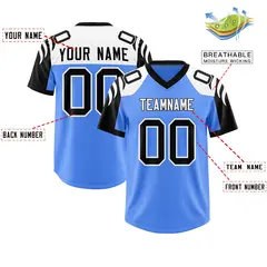 Powder Blue Black Raglan Authentic Football Jersey 2