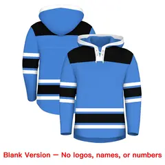 Powder Blue Black Raglan Lace-Up Neck Hockey Hoodie Jersey 7