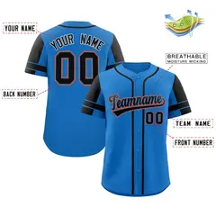 Powder Blue Black Raglan Sleeves Authentic Baseball Jersey 2