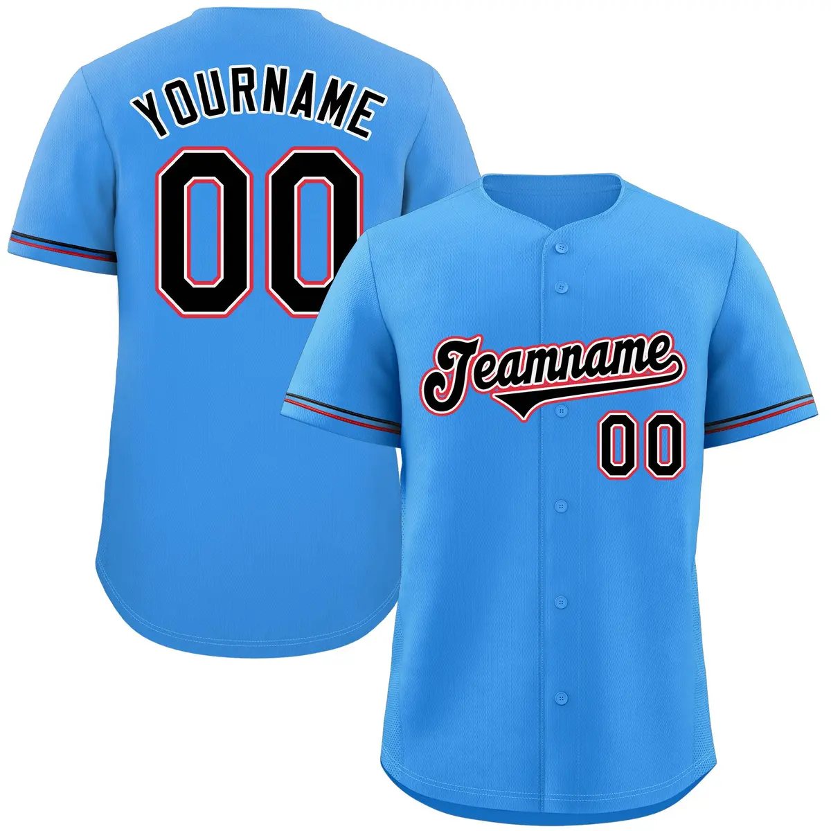 Powder Blue Black-Red Classic Style Baseball Jersey