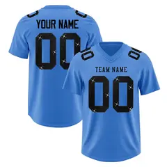 Powder Blue Black Sequin Lettering Football Jersey 1