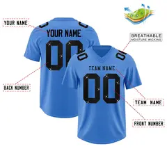 Powder Blue Black Sequin Lettering Football Jersey 2