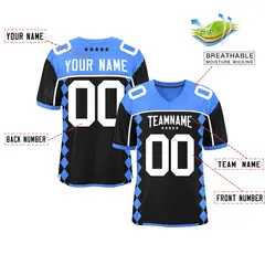 Powder Blue Black Side Blocks Raglan Football Jersey 2