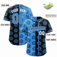 Powder Blue Black Split Flower Graffiti Baseball Jersey 2