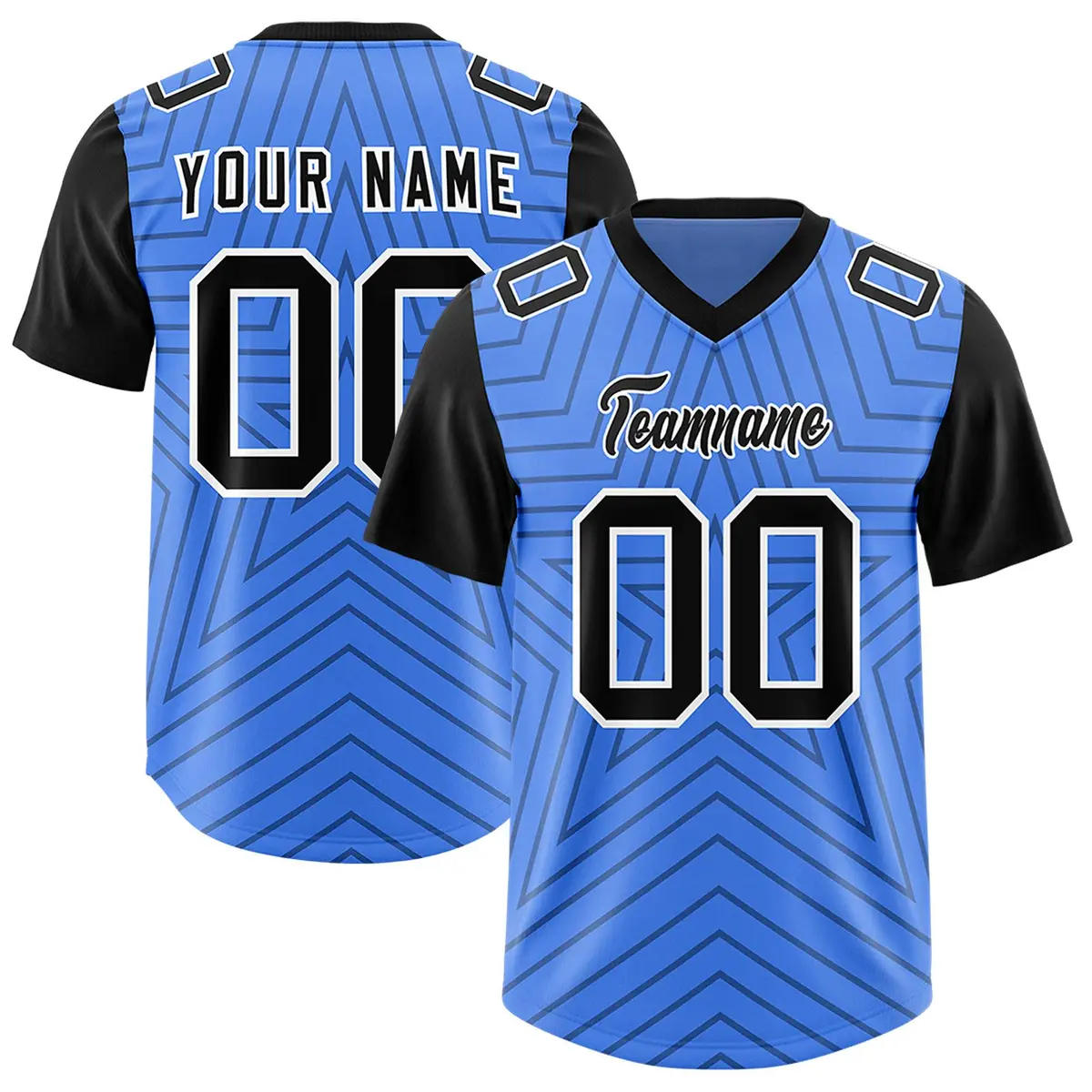 Powder Blue Black Star Pattern Raglan Sleeves Football Jersey