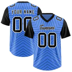 Powder Blue Black Star Pattern Raglan Sleeves Football Jersey 1