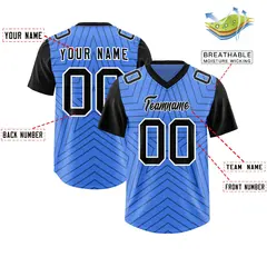 Powder Blue Black Star Pattern Raglan Sleeves Football Jersey 2