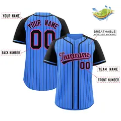 Powder Blue Black Stripe Raglan Baseball Jersey 2