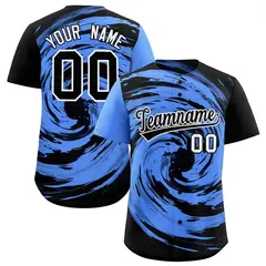 Powder Blue Black Swirl Graffiti Baseball Jersey