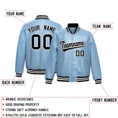 Powder Blue Black Varsity Full-Snap Faux Leather Letterman Jacket 2