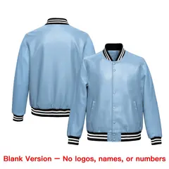 Powder Blue Black Varsity Full-Snap Faux Leather Letterman Jacket 6