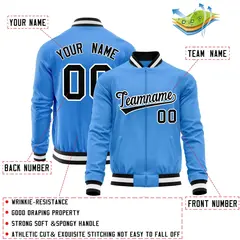 Powder Blue Black Varsity Full-Zip Letterman Baseball Jacket 4