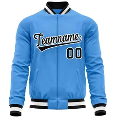Powder Blue Black Varsity Full-Zip Letterman Baseball Jacket 5