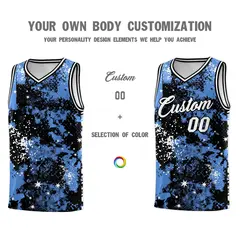 Powder Blue Black Vice Burst Graffiti Basketball Jersey 3