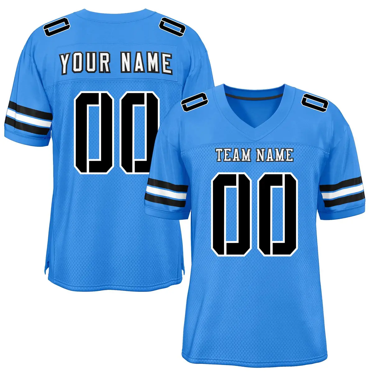 Powder Blue Black-White Classic Mesh Football Jersey