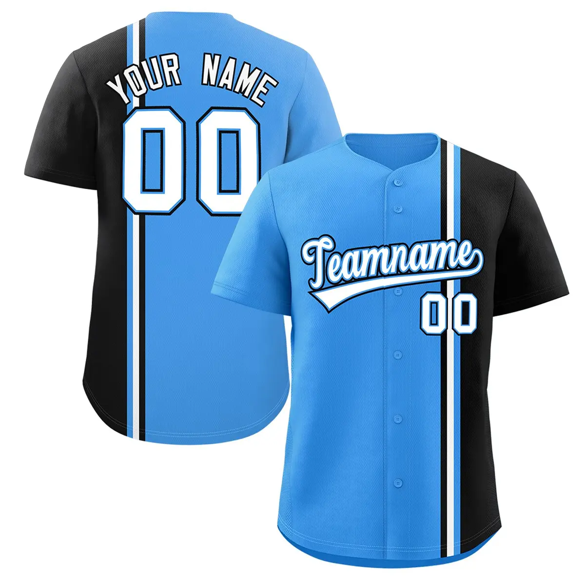 Powder Blue Black White Color Block Baseball Jersey