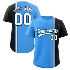 Powder Blue Black White Color Block Baseball Jersey 1