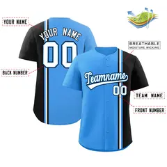 Powder Blue Black White Color Block Baseball Jersey 2