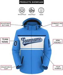 Powder Blue Black-White Color Block Hooded Waterproof Jacket 2