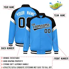 Powder Blue Black-White Color Block Varsity Letterman Jacket 2