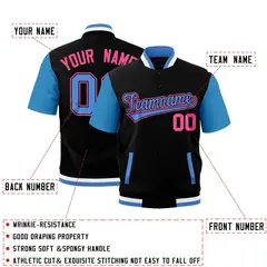 Powder Blue Black White Full-Snap Short Sleeve Varsity Jacket 2