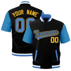 Powder Blue Black White Full-Snap Short Sleeve Varsity Jacket 1