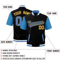 Powder Blue Black White Full-Snap Short Sleeve Varsity Jacket 2